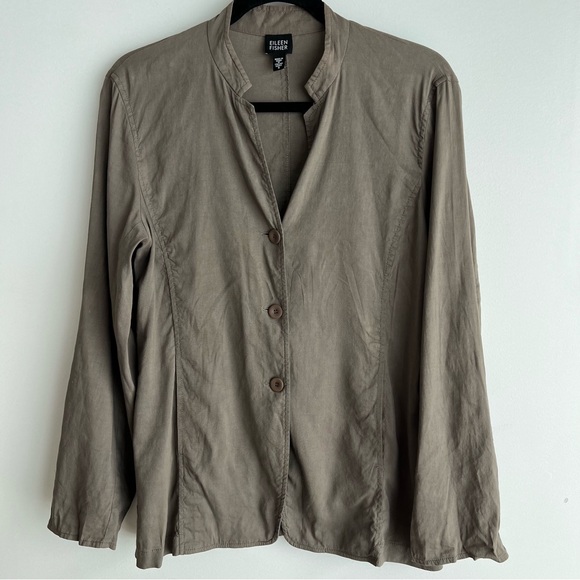 Eileen Fisher Taupe Collarless Button Front Jacket Women’s Small Minimalist Chic - Picture 14 of 14